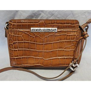 Brighton Croc Embossed Brown Leather Crossbody Purse